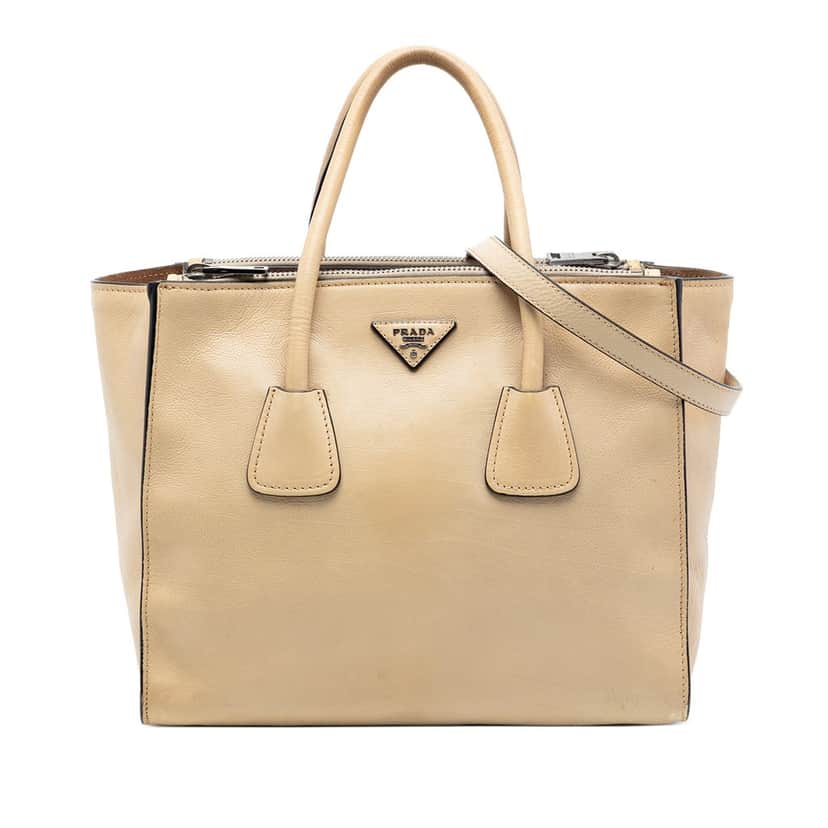 Prada Glace Calf Twin Pocket Double Handle Satchel Beige Leather Very good condition - Front View