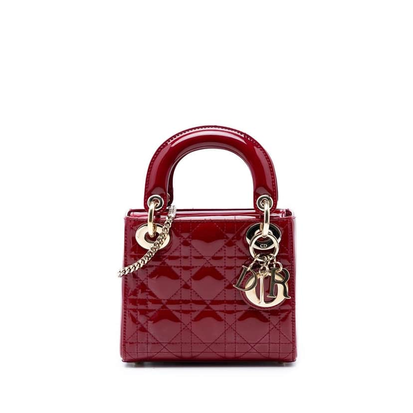 Dior Mini Patent Cannage Lady Dior Red Leather Very good condition - Front View