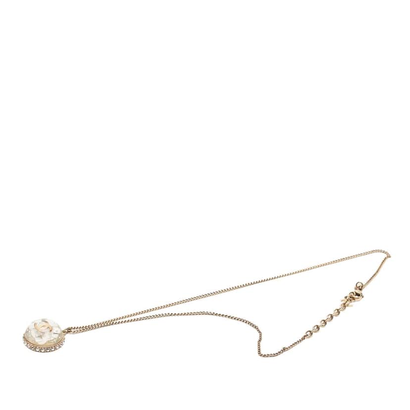 Chanel CC Gold Plated Resin and Strass Clear Dome Hologram Glitter Pendant Necklace Gold Metal Very good condition - Front View
