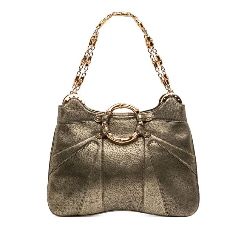 Gucci Metallic Calfskin Bamboo Ring Chain Shoulder Bag Gold Leather Very good condition - Front View