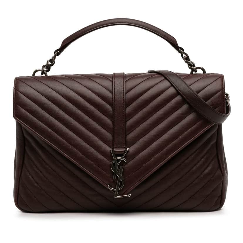 Saint Laurent Large Sheepskin Chevron Monogram College Satchel Red Leather Very good condition - Front View