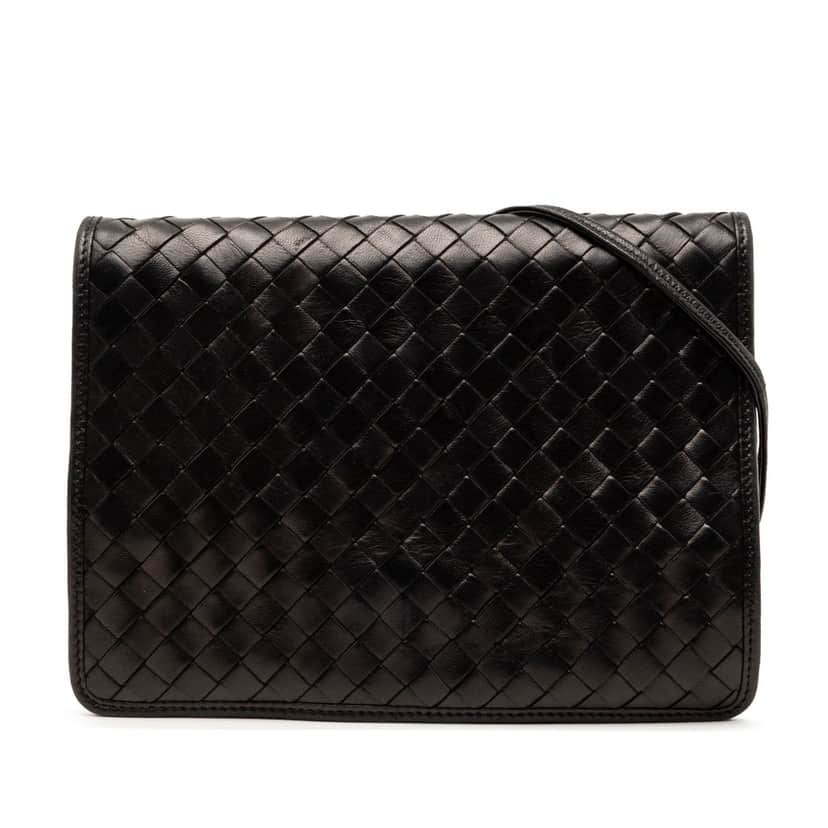 Bottega Veneta Nappa Intrecciato Flap Crossbody Black Leather Never worn, with tag - Front View