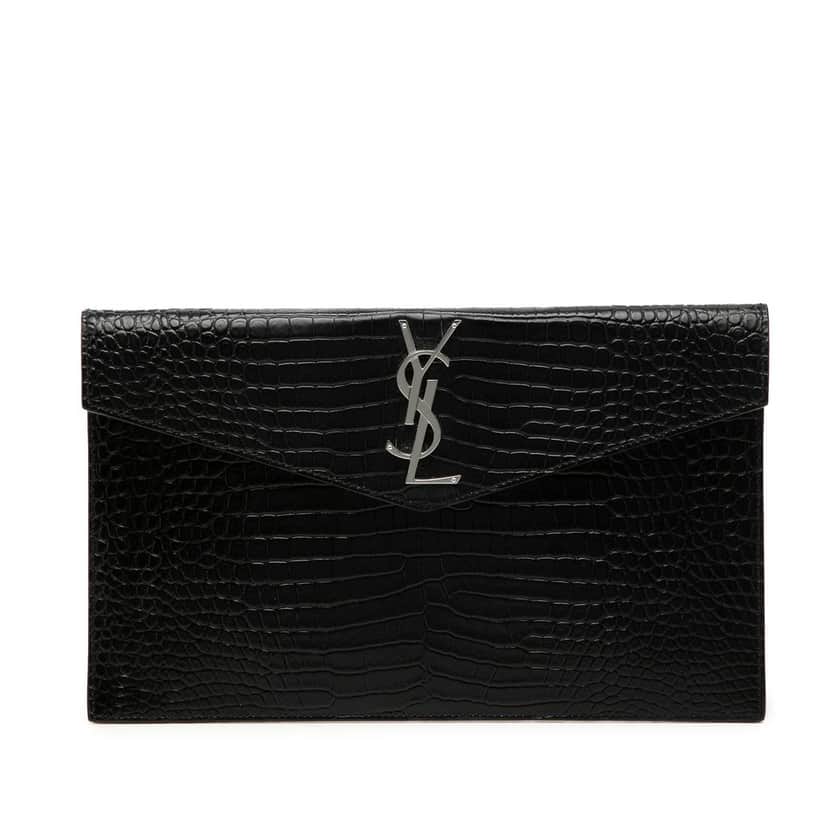 Saint Laurent Croc Embossed Leather Uptown Pouch Black Leather Very good condition - Front View
