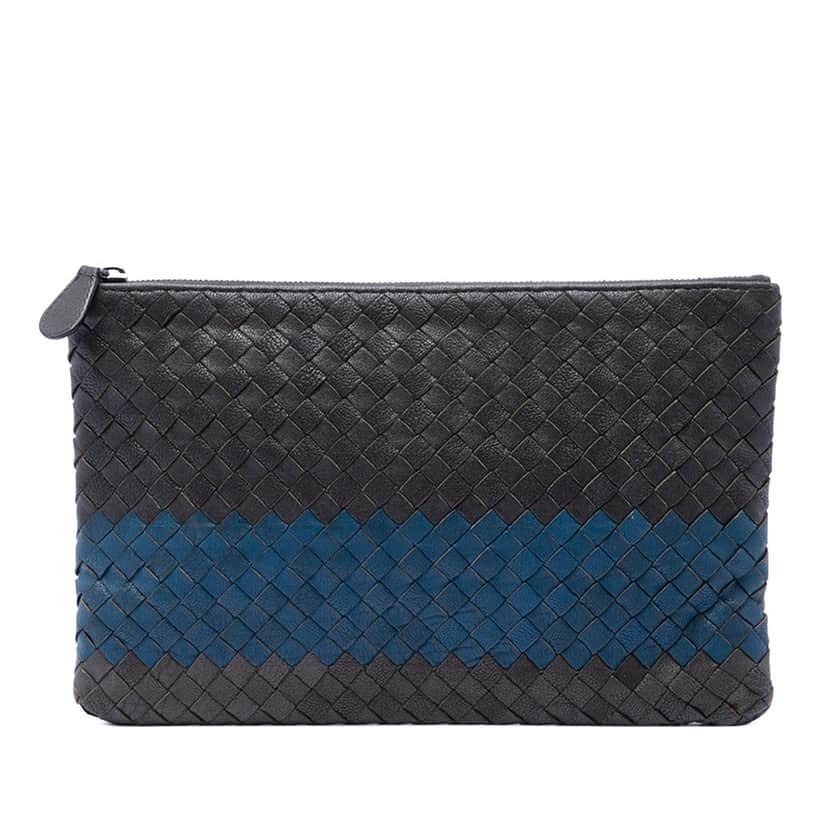 Bottega Veneta Tricolor Nappa Intrecciato Clutch Black Leather Very good condition - Front View