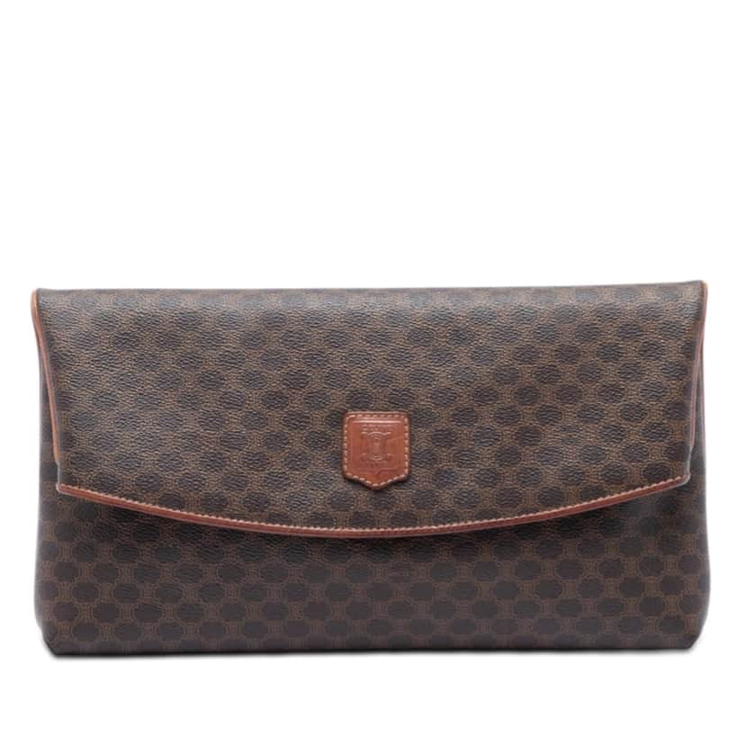 Celine Macadam Coated Canvas Clutch Brown Very good condition - Front View