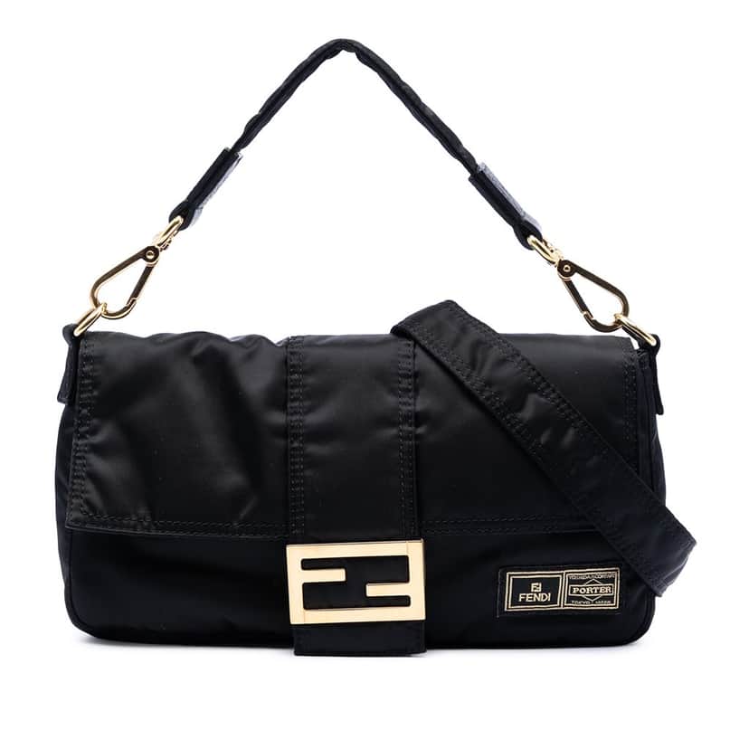 Fendi Porter Yoshida Nylon Convertible Baguette Satchel Black Very good condition - Front View