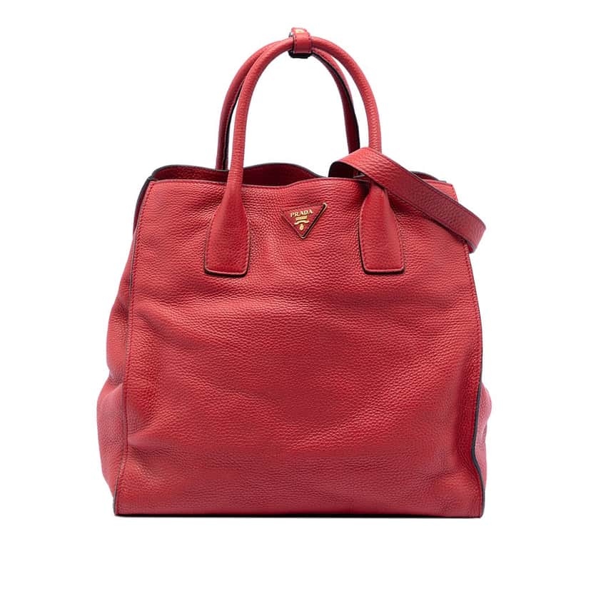Prada Vitello Daino Open Convertible Tote Red Leather Very good condition - Front View