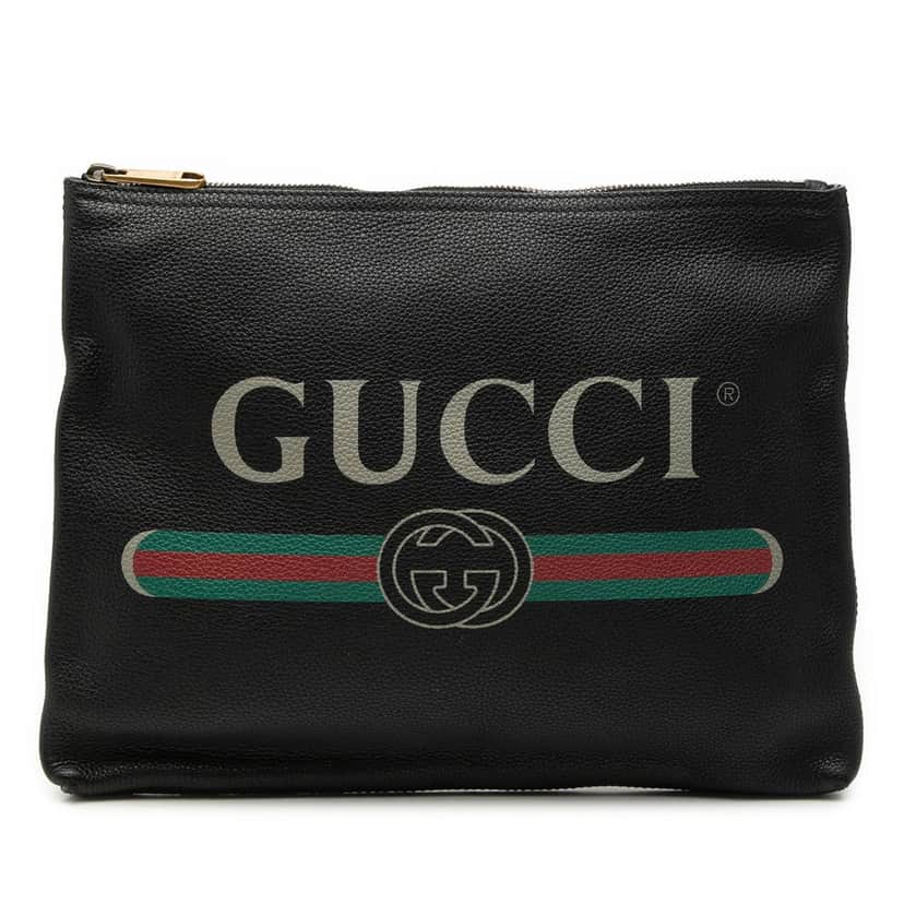 Gucci Medium Calfskin Logo Portfolio Clutch Black Leather Very good condition - Front View