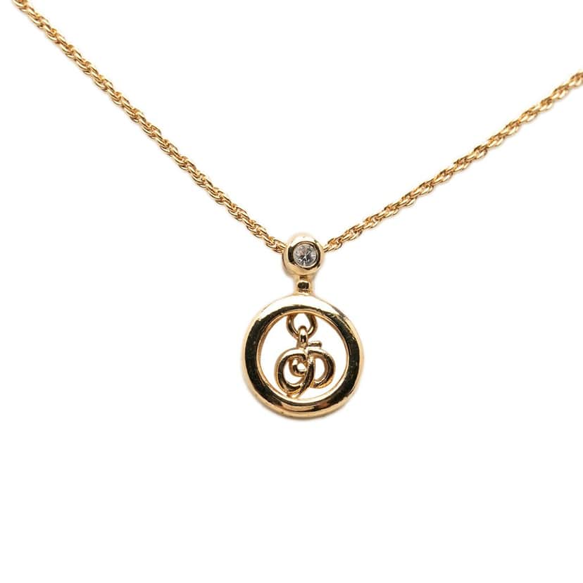 Dior Gold Plated CD Logo Strass Pendant Necklace Gold Metal Very good condition - Front View