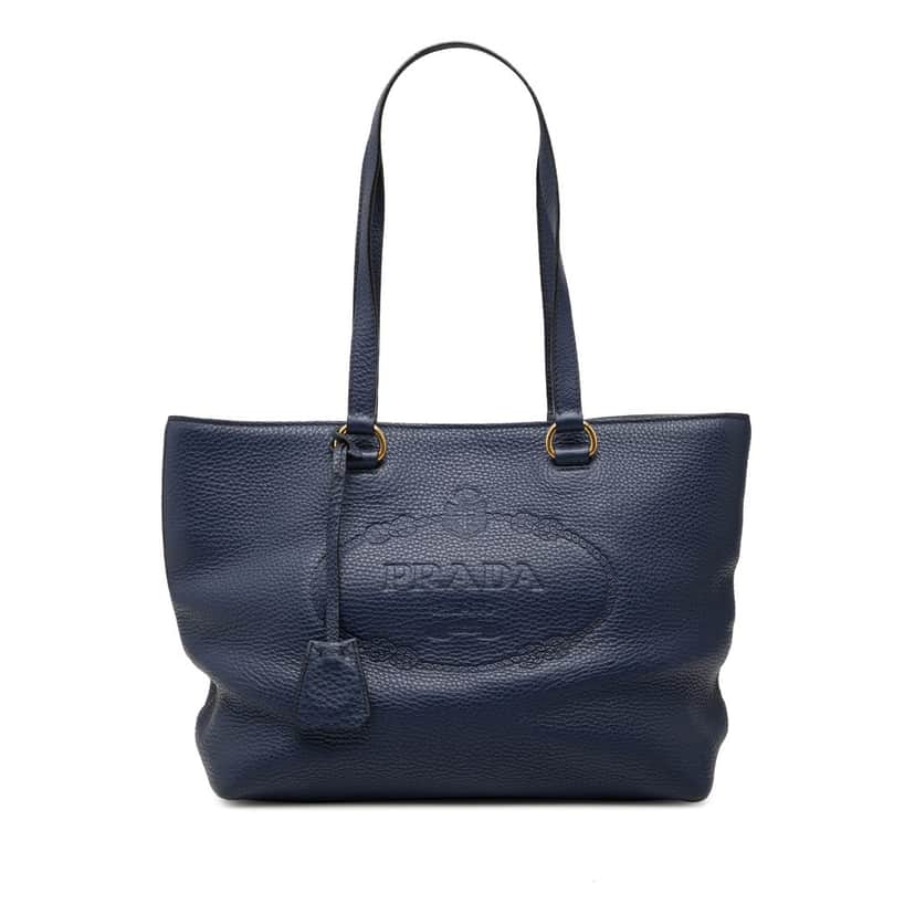 Prada Vitello Daino Canapa Logo Tote Blue Leather Very good condition - Front View