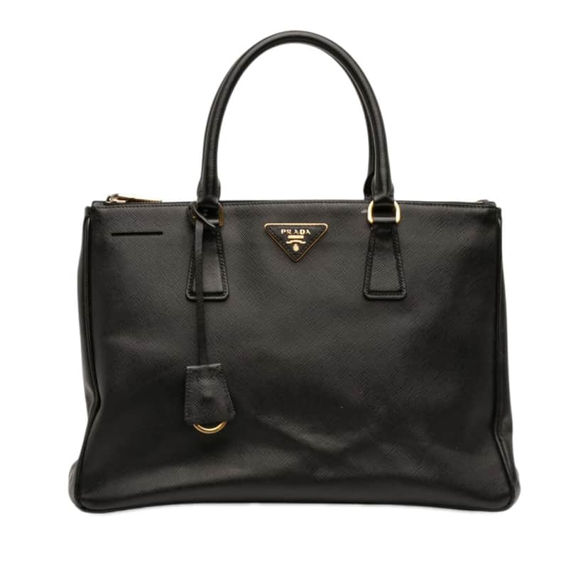 Prada Medium Saffiano Lux Galleria Double Zip Satchel Black Leather Very good condition - Front View