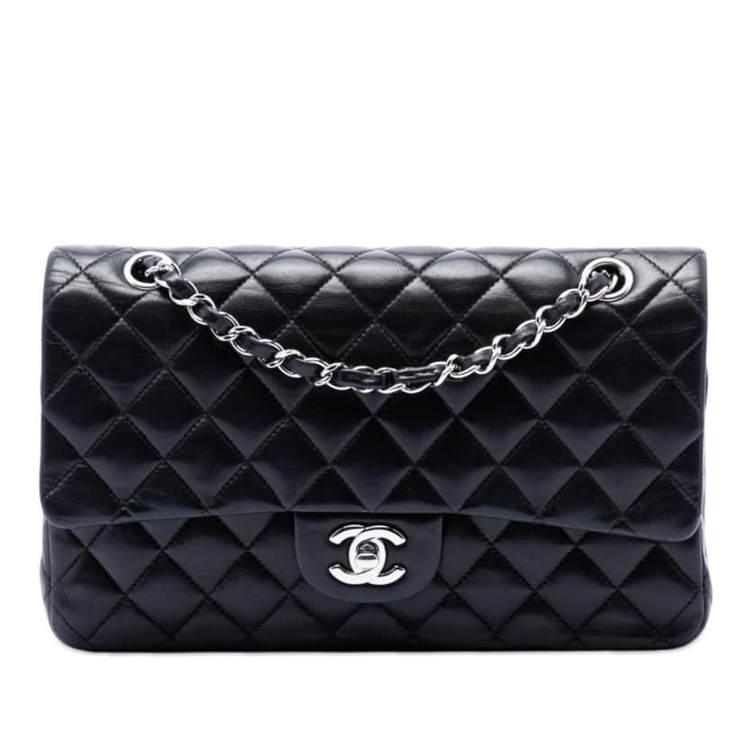 Chanel Medium Classic Lambskin Double Flap Black Leather Very good condition - Front View