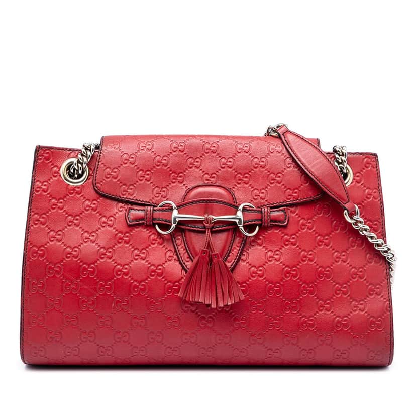 Gucci Large Guccissima Emily Shoulder Bag Red Leather Very good condition - Front View