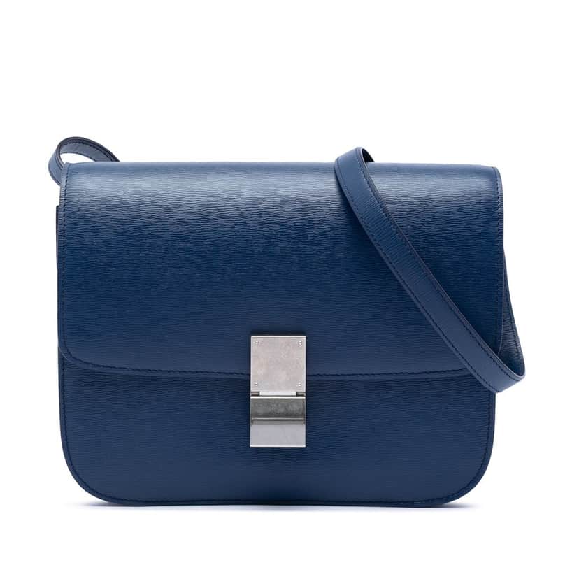 Celine Medium Calfskin Classic Box Blue Leather Very good condition - Front View