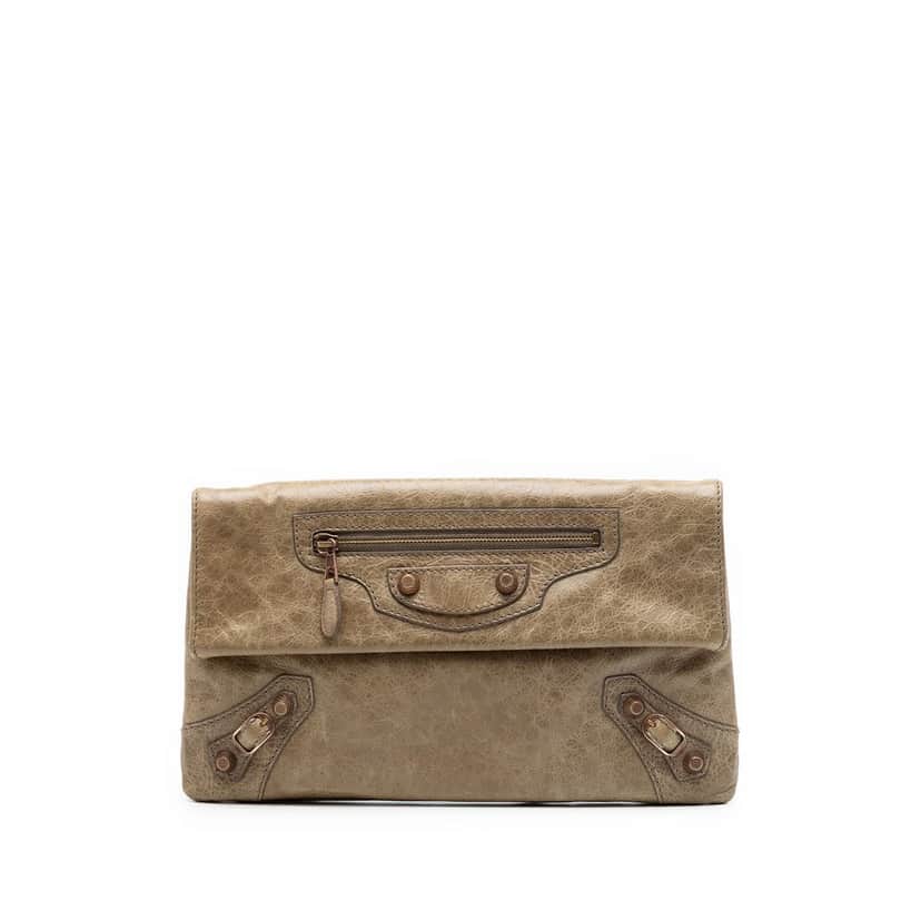 Balenciaga Lambskin Motocross Giant 12 Envelope Clutch Brown Leather Very good condition - Front View