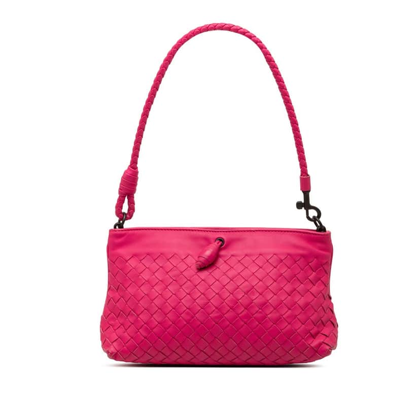 Bottega Veneta Nappa Intrecciato Frame Pochette Pink Leather Very good condition - Front View