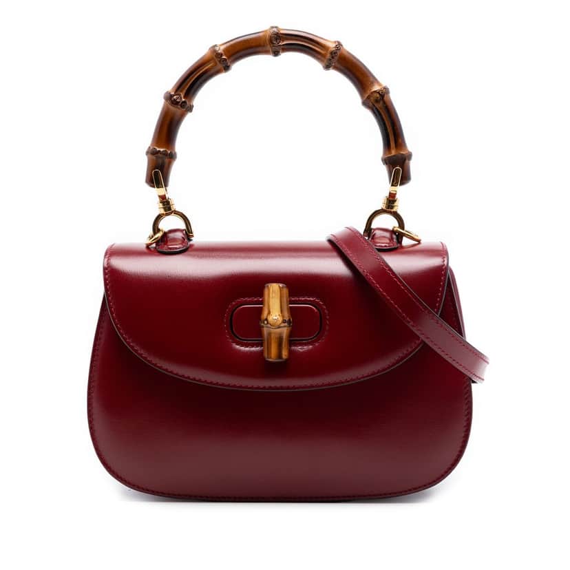 Gucci Small Calfskin 1947 Bamboo Top Handle Bag Red Leather Very good condition - Front View