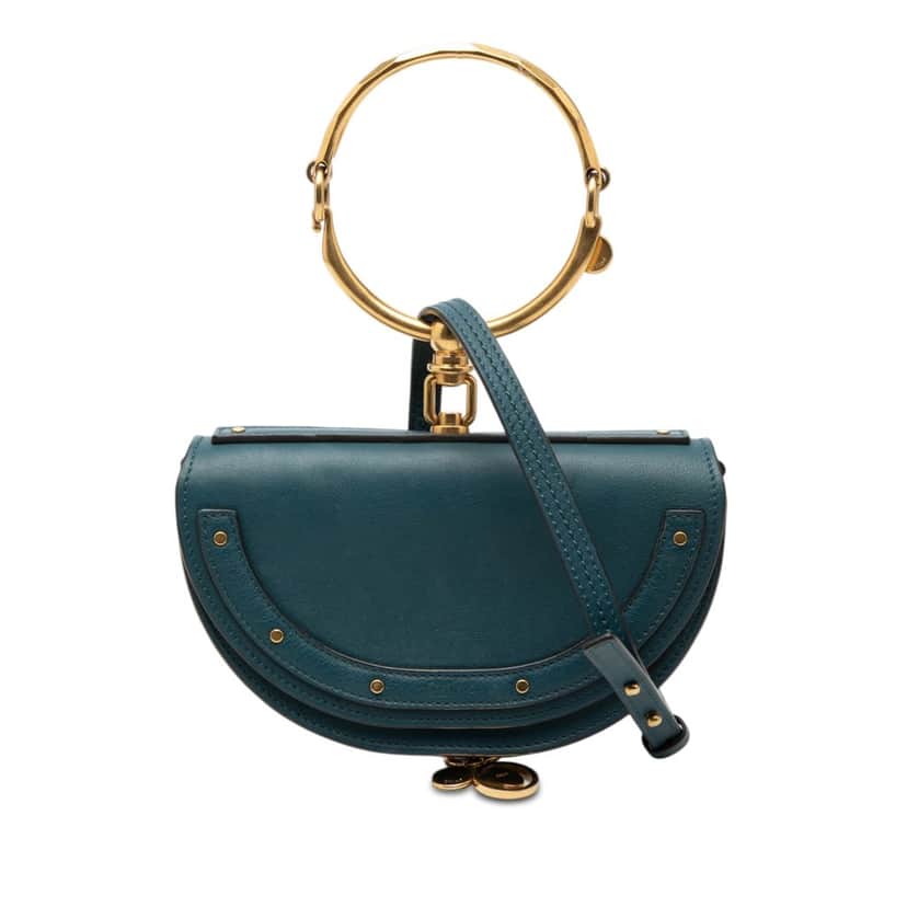 Chloé Mini Calfskin Nile Bracelet Satchel Blue Leather Very good condition - Front View