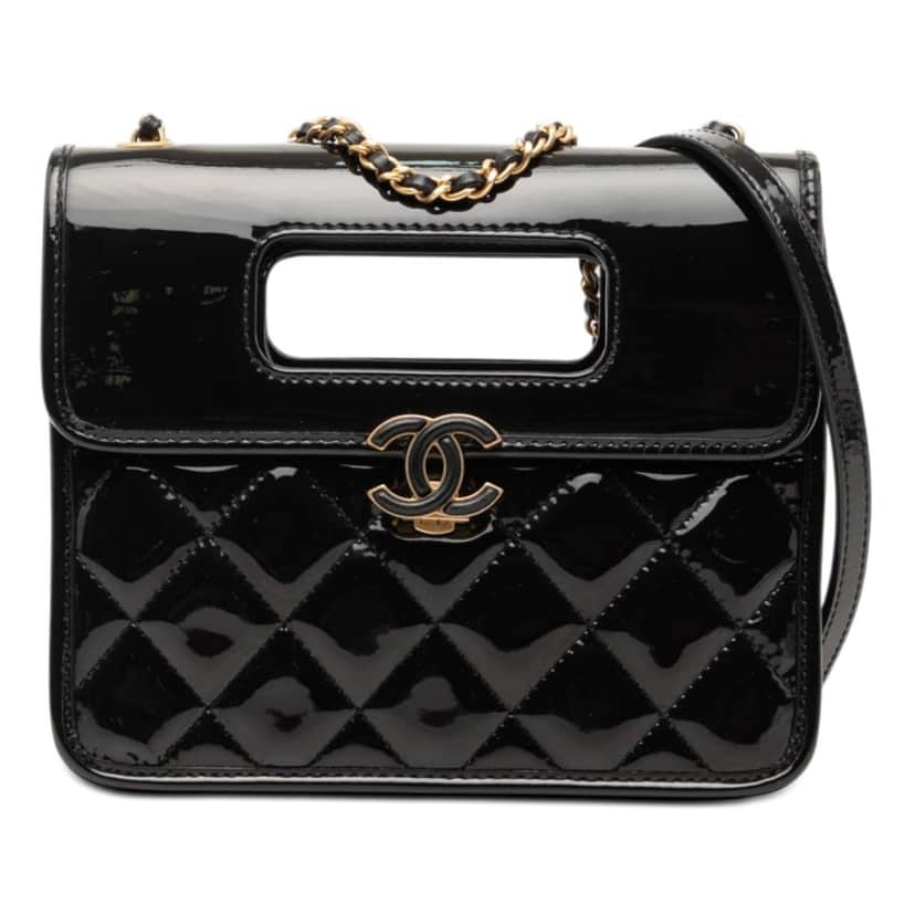 Chanel Mini Quilted Patent Graphic Catch Flap Black Leather Very good condition - Front View