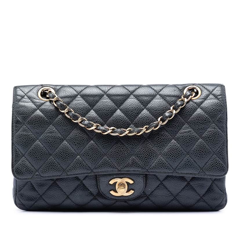 Chanel Medium Classic Caviar Double Flap Black Leather Very good condition - Front View