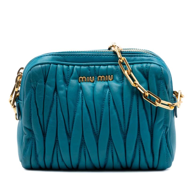 Miu Miu Quilted Leather Double Zip Camera Bag Blue Leather Very good condition - Front View