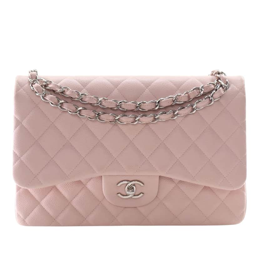 Chanel Jumbo Classic Caviar Double Flap Pink Leather Very good condition - Front View