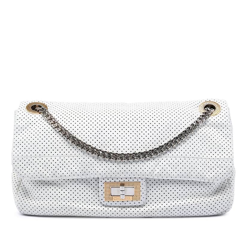 Chanel Perforated Calfskin Reissue 2.55 Drill Flap White Leather Very good condition - Front View
