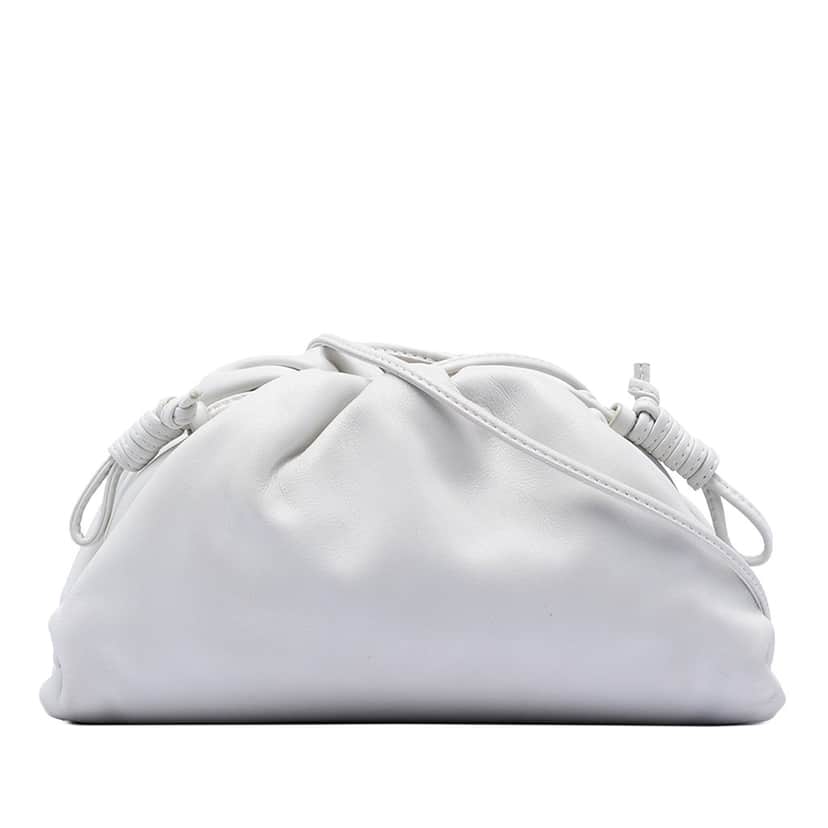 Bottega Veneta Lambskin The Mini Pouch Crossbody White Leather Very good condition - Front View
