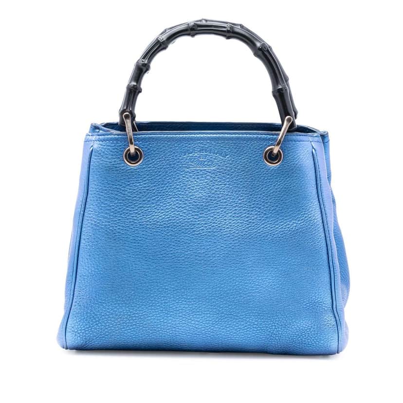 Gucci Small Metallic Calfskin Bamboo Shopper Satchel Blue Leather Very good condition - Front View