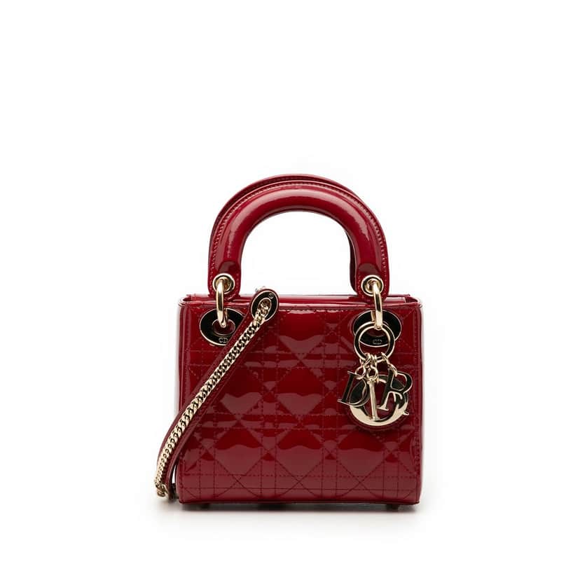 Dior Mini Patent Cannage Lady Dior Red Leather Very good condition - Front View