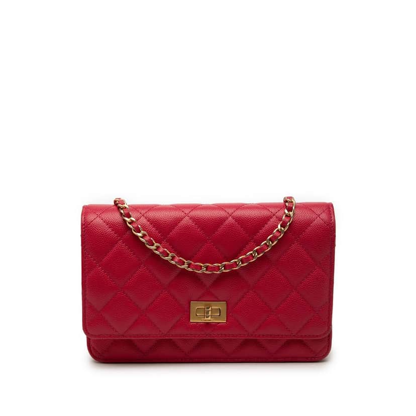 Chanel Quilted Caviar Reissue 2.55 Wallet On Chain Red Leather Very good condition - Front View