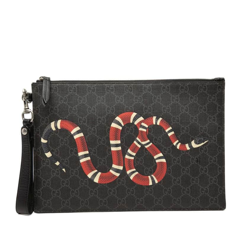 Gucci GG Supreme Kingsnake Clutch Black Very good condition - Front View