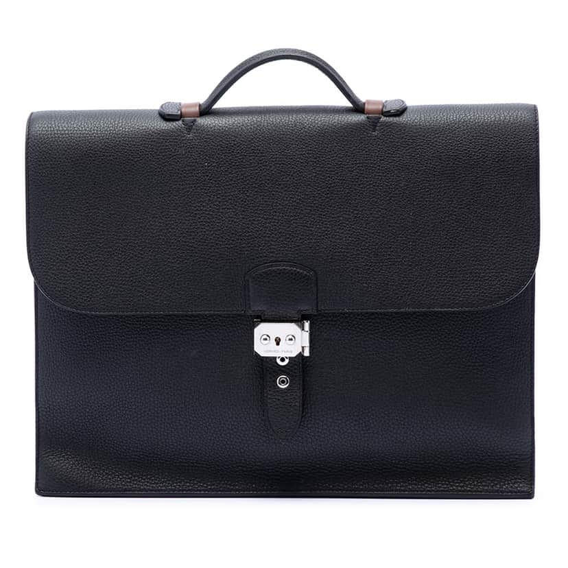 Hermès Togo and Swift Sac A Depeches Verso 38 Black Leather Very good condition - Front View