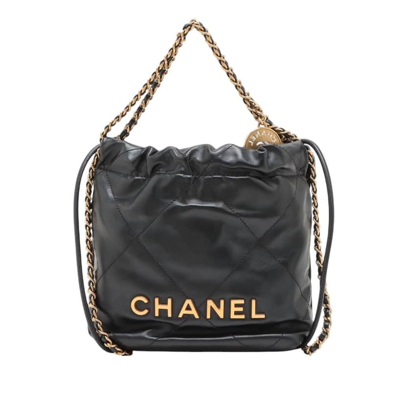 Chanel Mini Shiny Calfskin 22 Handbag Black Leather Very good condition - Front View
