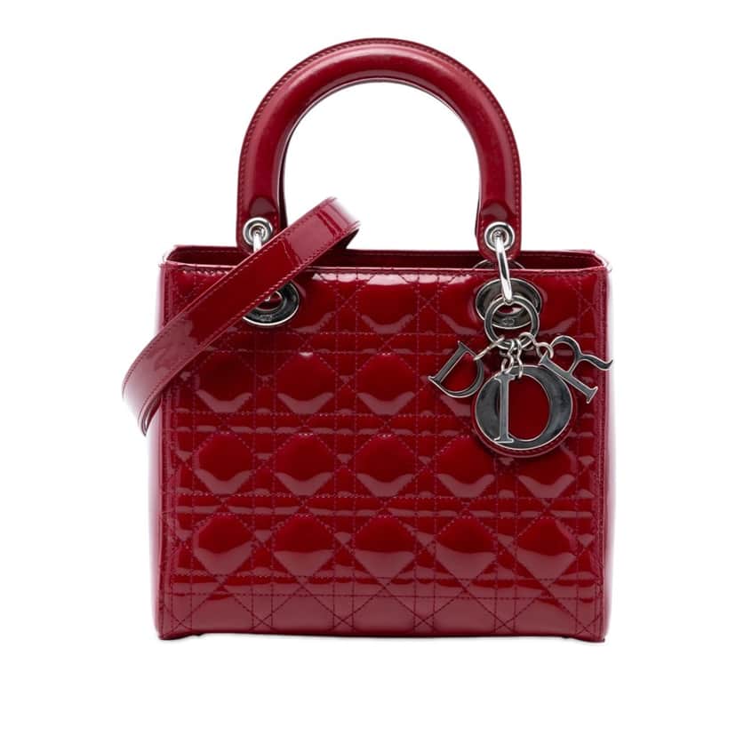 Dior Medium Patent Cannage Lady Dior Red Leather Very good condition - Front View