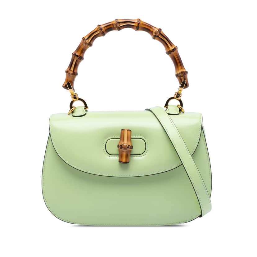 Gucci Small Calfskin 1947 Bamboo Top Handle Bag Green Leather Very good condition - Front View
