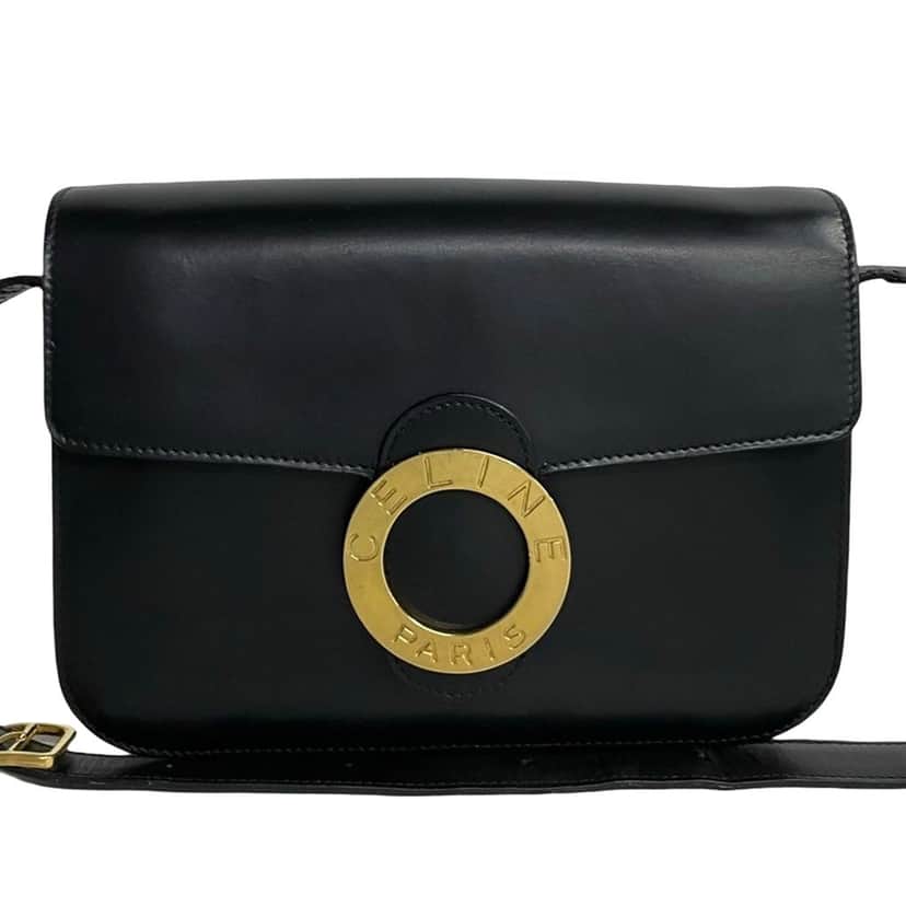 Celine Calfskin Circle Logo Crossbody Black Leather Very good condition - Front View