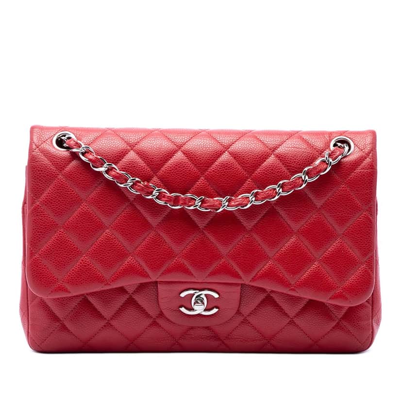 Chanel Jumbo Classic Caviar Double Flap Red Leather Very good condition - Front View
