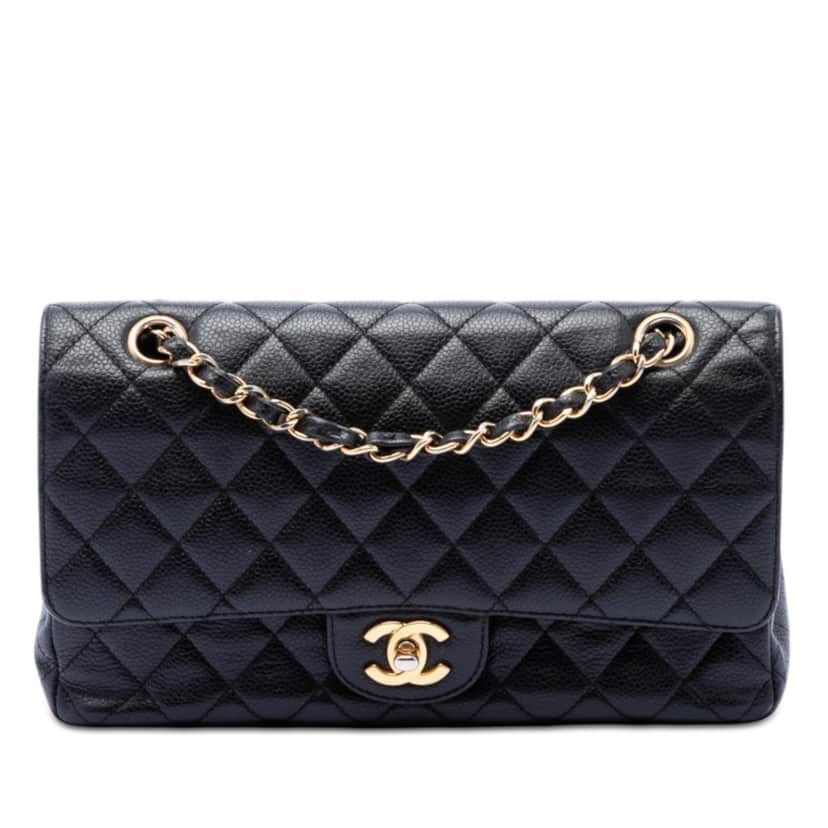 Chanel Medium Classic Caviar Double Flap Black Leather Very good condition - Front View