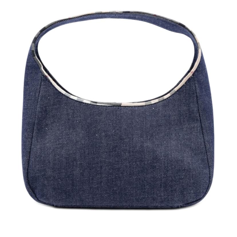 Burberry House Check Canvas Trimmed Denim Handbag Blue Very good condition - Front View