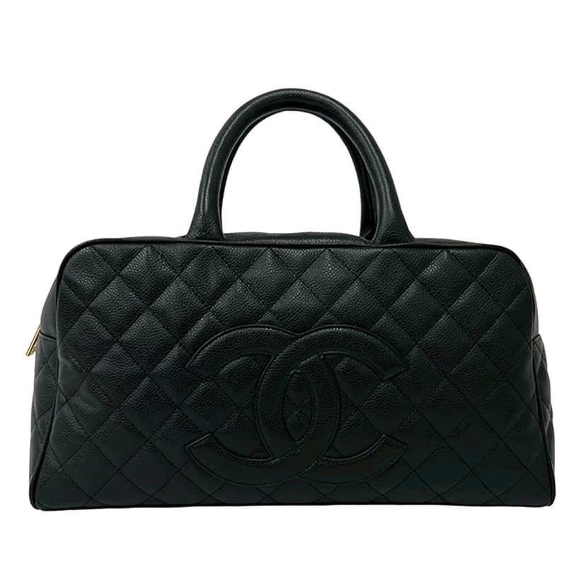 Chanel Large CC Quilted Caviar Bowler Bag Black Leather Very good condition - Front View