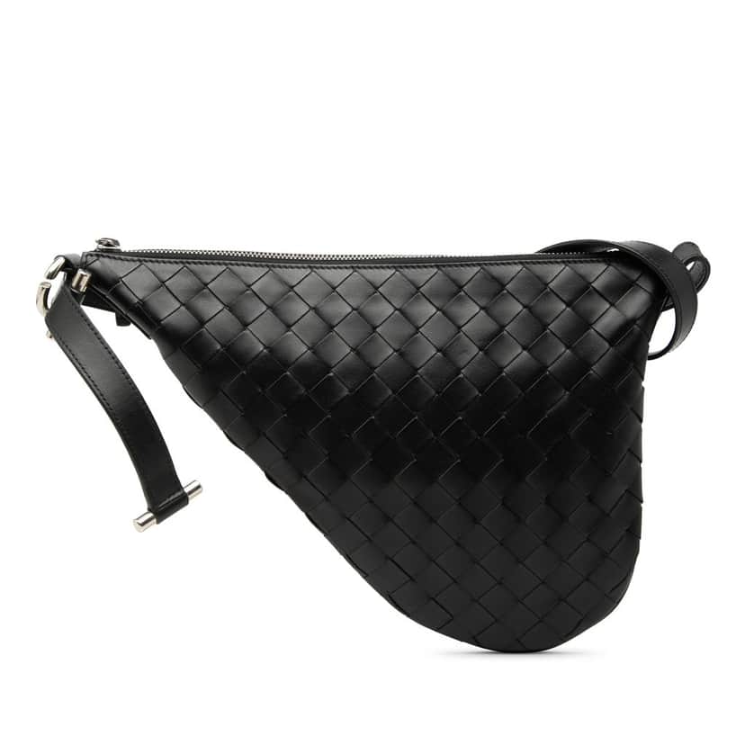 Bottega Veneta Small Leather Intrecciato Virgule Crossbody Black Leather Very good condition - Front View