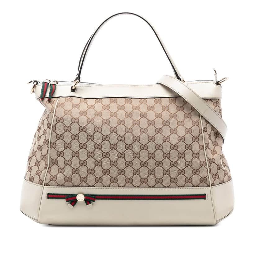 Gucci GG Canvas Web Mayfair Satchel Beige Very good condition - Front View