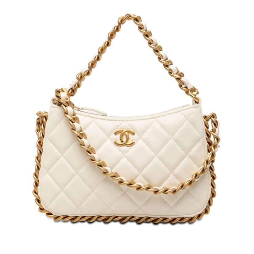 Chanel CC Quilted Lambskin Trendy Chain Around Hobo White Leather Very good condition - Front View