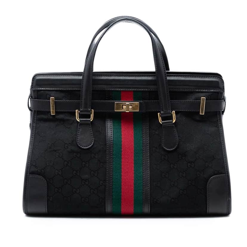 Gucci GG Canvas Web Satchel Black Very good condition - Front View