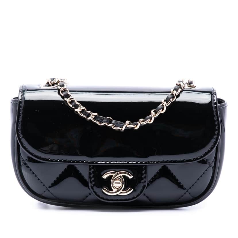 Chanel Mini CC Quilted Patent Single Flap Black Leather Very good condition - Front View
