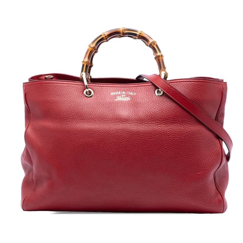 Gucci Large Calfskin Bamboo Shopper Satchel Red Leather Very good condition - Front View