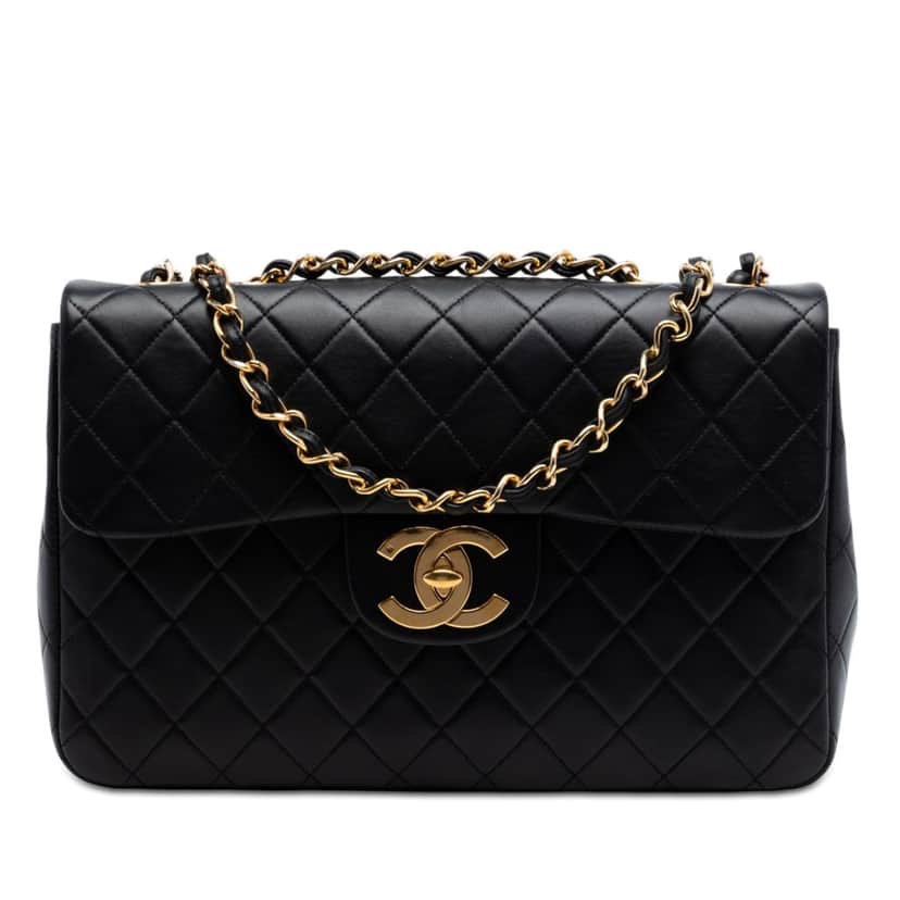 Chanel Maxi XL Classic Lambskin Single Flap Black Leather Very good condition - Front View