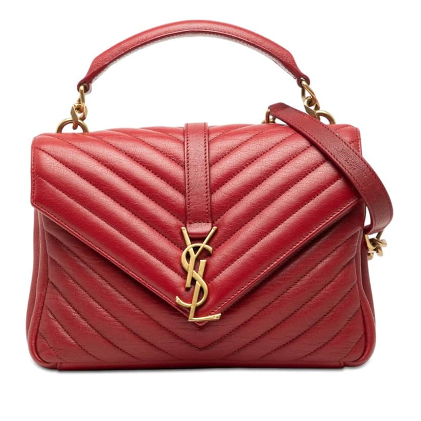 Saint Laurent Medium Chevron Sheepskin Monogram College Satchel Red Leather Very good condition - Front View