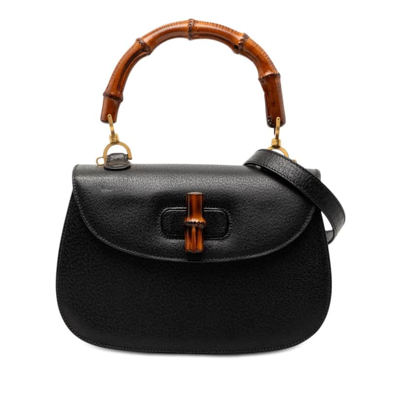 Gucci Small Grained Calfskin Bamboo Night Black Leather Very good condition - Front View